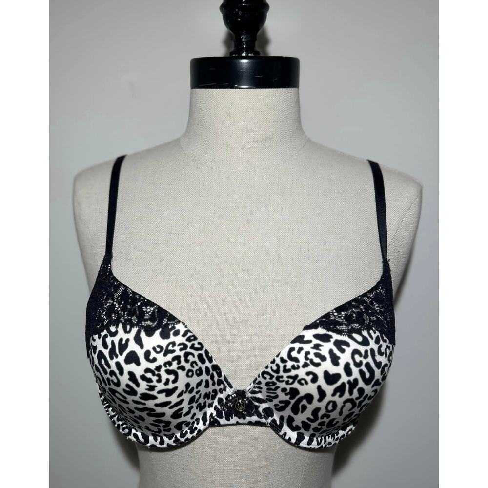 VICTORIA'S SECRET Black Leopard Bra Lined Demi Underwire Tagless Womens 36B